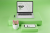 موکاپ سبز لپ تاپ به همراه موبایل و خودنویس روی میز